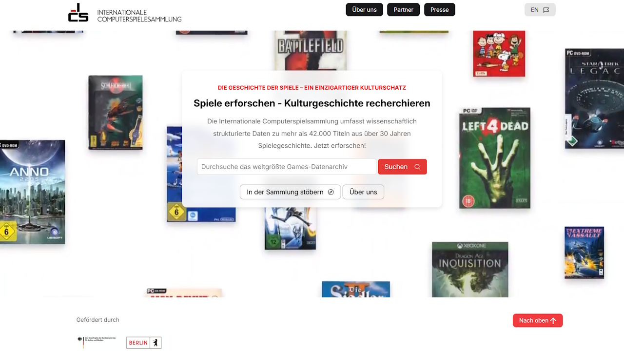 Die Webseite der internationalen Computerspielesammlung ermöglicht den Zugriff auf 42.000 Titel aus über 30 Jahren Spielegeschichte.
