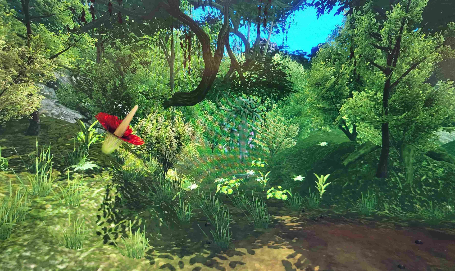 Ganz anders zeigt sich die Spielwelt unter freiem Himmel: Dichte Vegetation und kräftige Farben prägen die üppigen Landschaften von Might & Magic X: Legacy.